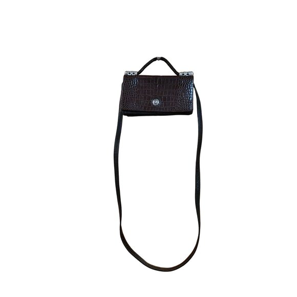 Brighton Crocodile Embossed Leather Crossbody Purse With Silver Accents & Adjust - Picture 1 of 7